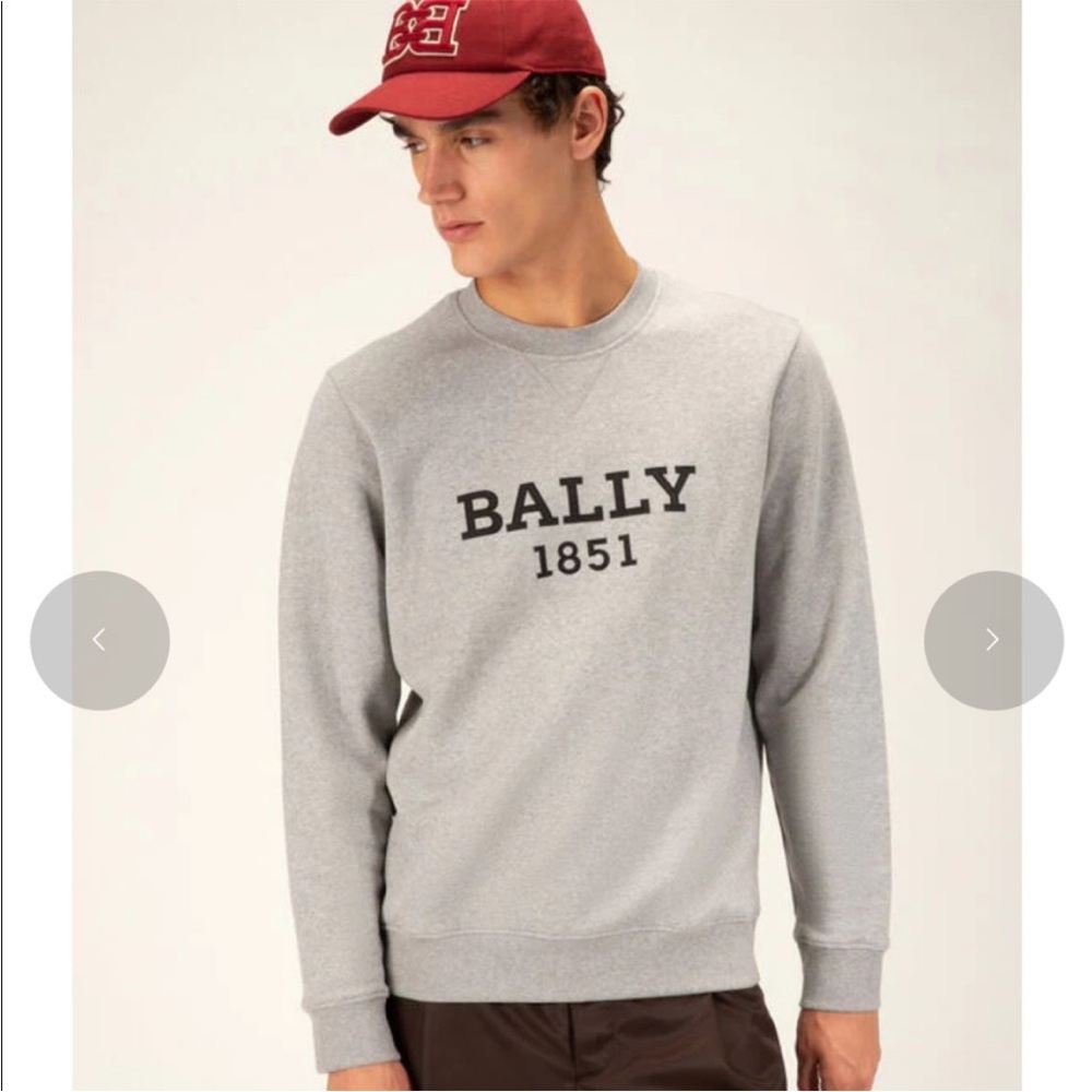 NWT Bally 1851 Melange Cotton Embroidered Logo Sweatshirt in Gray